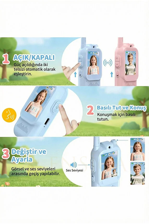 Telsiz Çocuklar İçin Kameralı Mikrofonlu Oyuncak Walkie Talkie Seti Işıklı ve 150m Menzilli